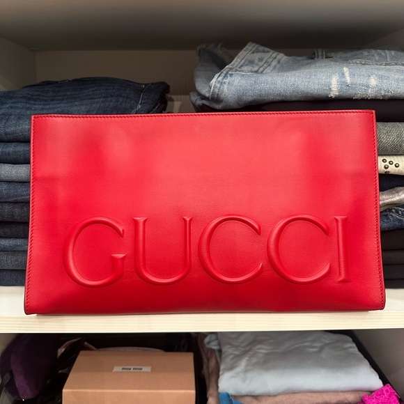 SOLD ‼️ Gucci Clutch Large Red Leather 100% authentic - Picture 1 of 10